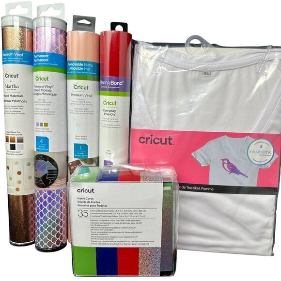 Cricut Sampler Craft Lot Vinyl Accessories HTV Cards Bundle Gift Starter Set New - Picture 1 of 11